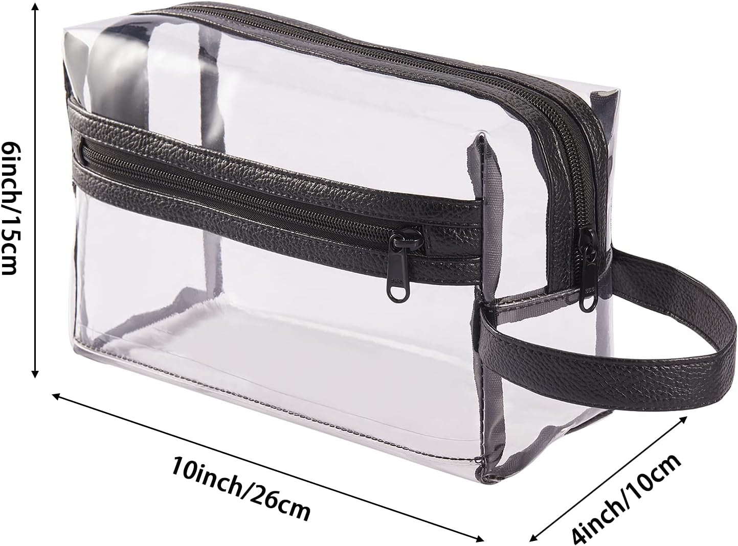 Clear PVC Travel Toiletry Bag – Waterproof, Lightweight Organizer with PU Leather Strap & Multiple Zipper Compartments