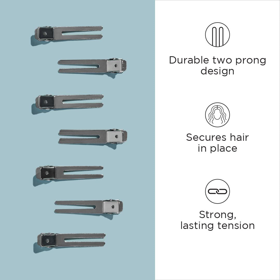 Double Prong Hair Clips – 1.75" Silver Metal Styling Clips for Holding Rollers & Sectioning Hair, Professional Salon Hair Clips for Women & Girls (80‑Count)
