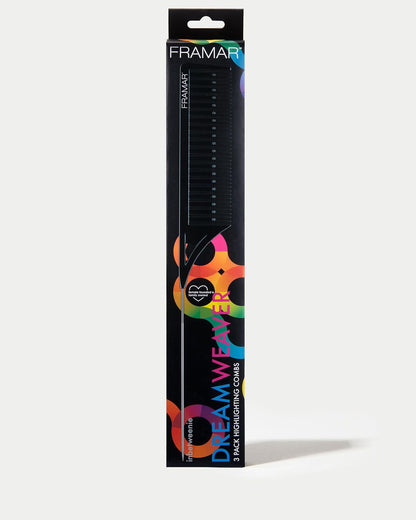 Dreamweaver Highlight Comb Set – Professional Foiling & Parting Combs for Hair Highlighting, Precision Highlighting Combs with Parting Tip (3‑Pack, Black)