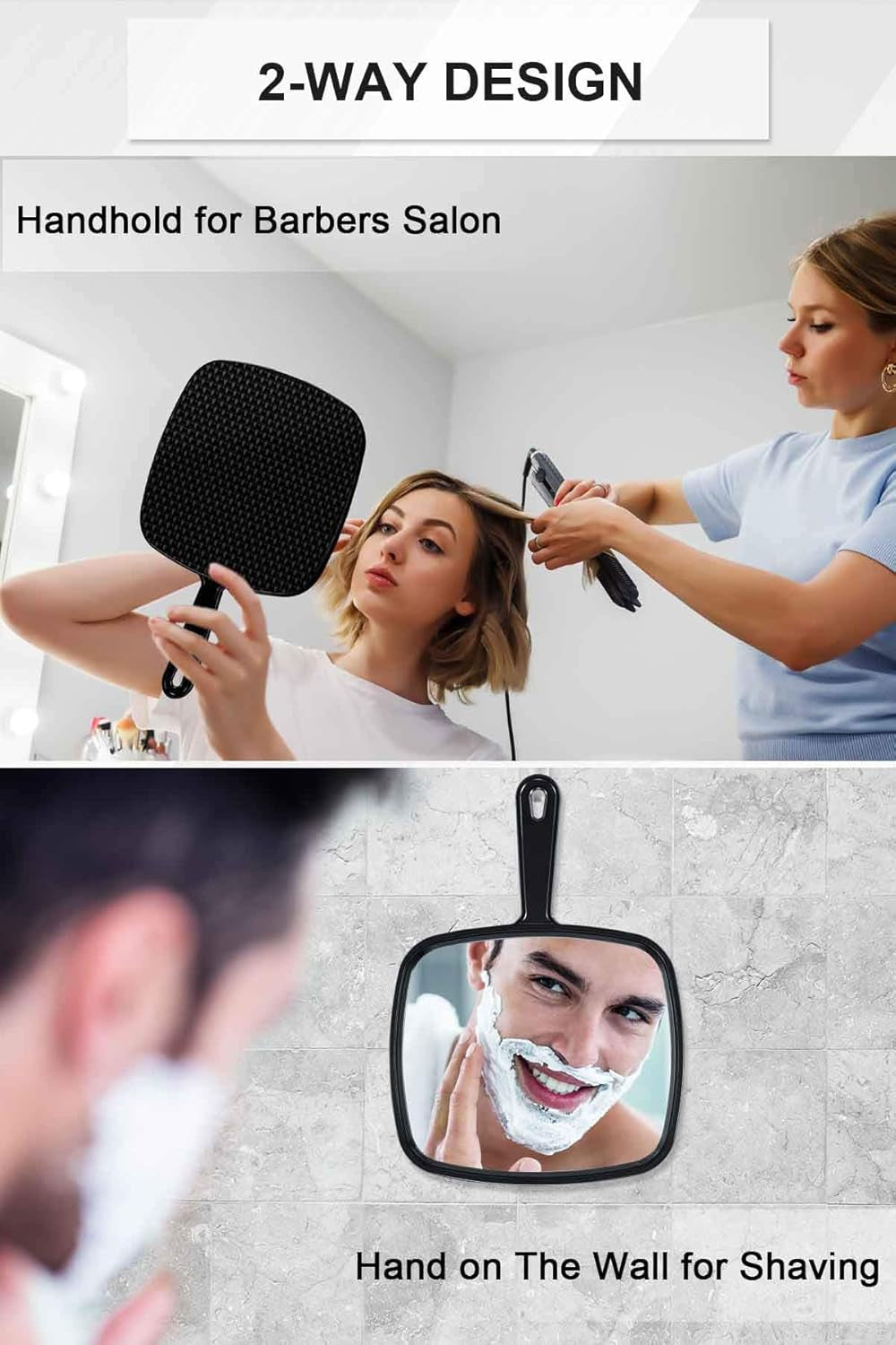 Large Handheld Mirror – 9" x 7.9" Premium Glass Salon Mirror with Waterproof Grip, Hanging Option & Travel‑Light Design