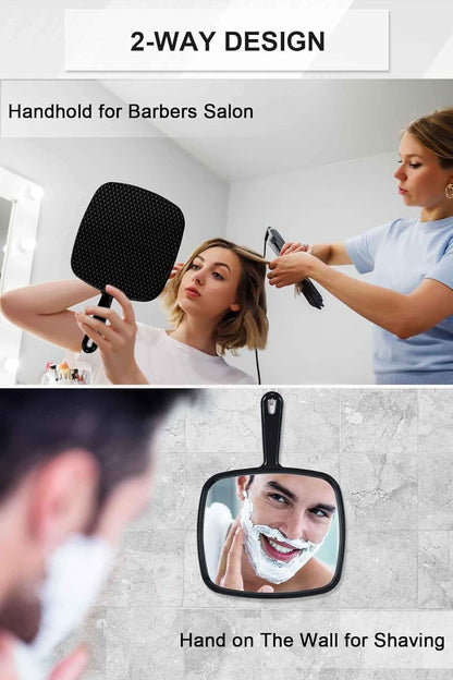 Large Handheld Mirror – 9" x 7.9" Premium Glass Salon Mirror with Waterproof Grip, Hanging Option & Travel‑Light Design