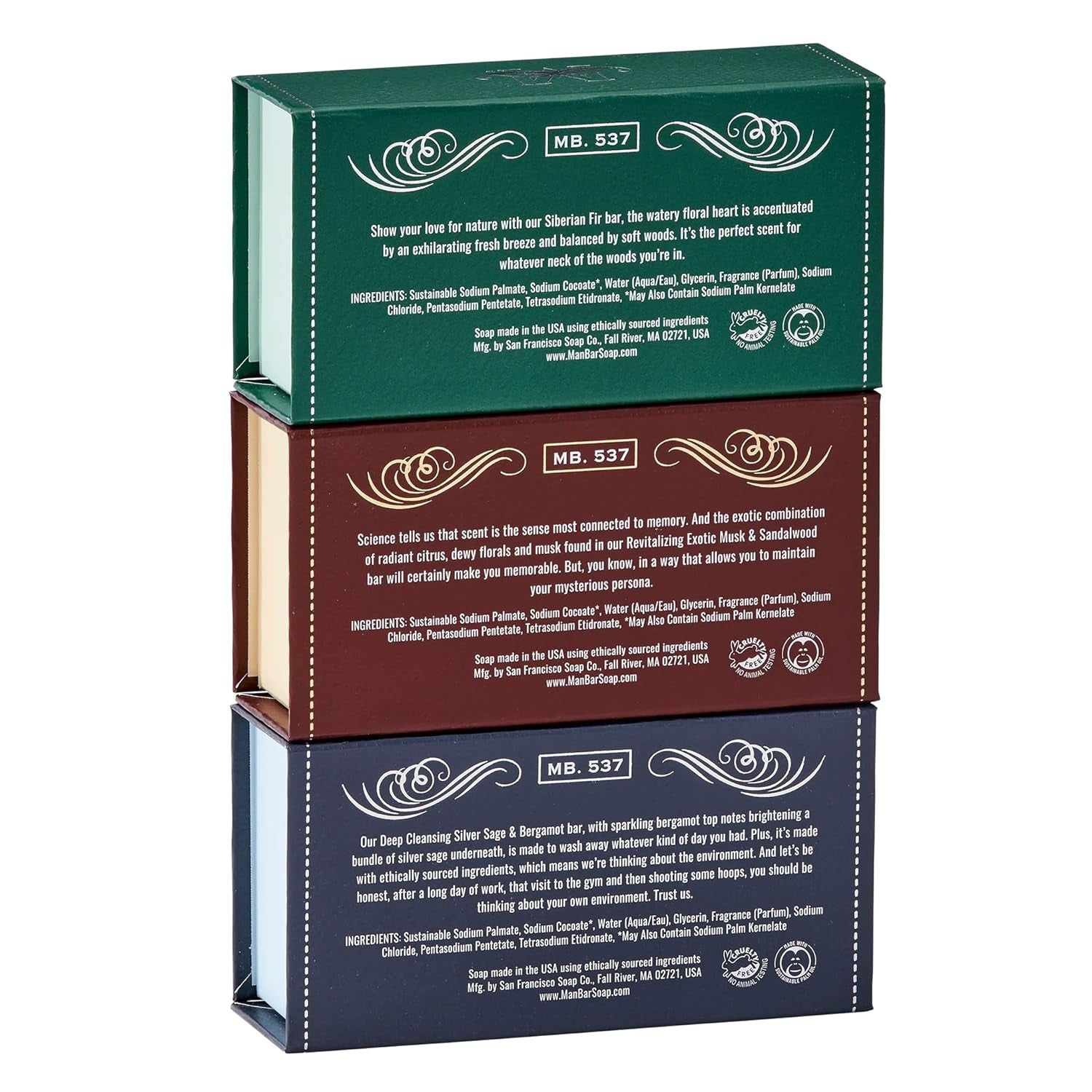 San Francisco Soap Co. Man Bar Gift Set – 3‑Piece Men’s Soap Collection, Clean Ingredients, All Skin Types, Made in the USA