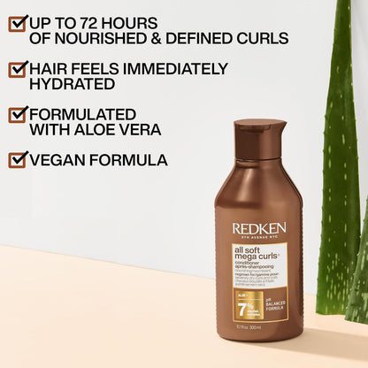 Redken All Soft Mega Curls – Sulfate‑Free Hydrating System for Curly & Coily Hair (Shampoo, Conditioner & Leave‑In)