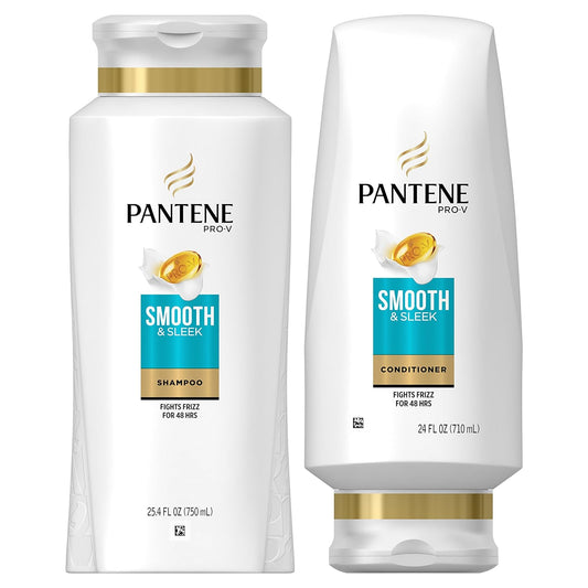 Pantene Pro‑V Smooth & Sleek Shampoo & Conditioner – Frizz Control, Hydration & Shine for Color‑Treated Hair