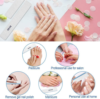 12‑Pack Professional 80/80 Grit Nail Files – Super Coarse Washable Emery Boards for Acrylic & Poly Gel Nails