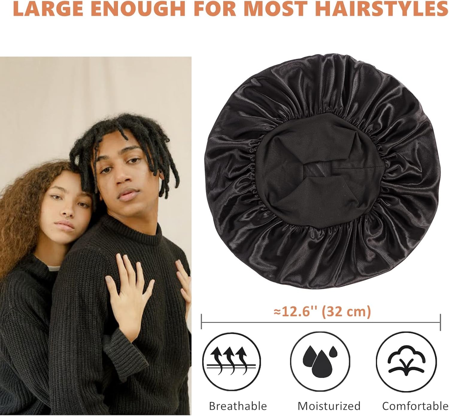 2‑Piece Matching Black Durag & Bonnet Set – Couples Hair Protection, Silky Compression & Nighttime Comfort
