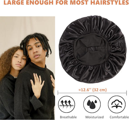2‑Piece Matching Black Durag & Bonnet Set – Couples Hair Protection, Silky Compression & Nighttime Comfort