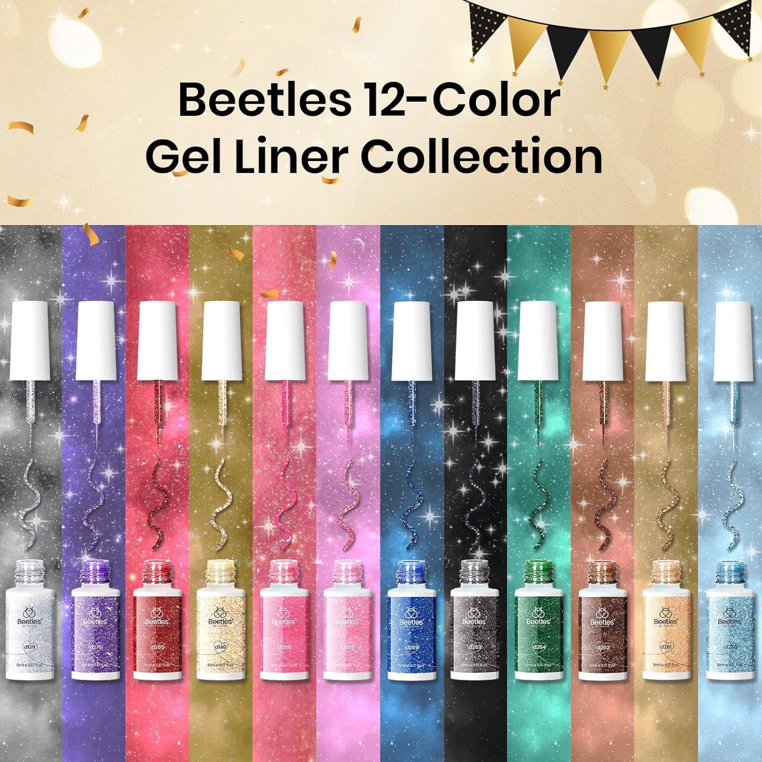 12‑Color Reflective Gel Liner Nail Polish Set – Diamond Glitter, Fine Brush Art Gel for Lines, French Tips & Designs