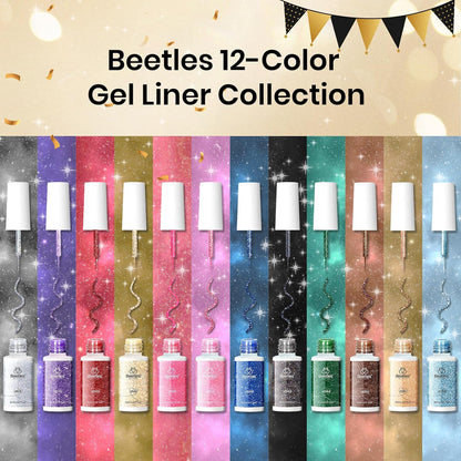 12‑Color Reflective Gel Liner Nail Polish Set – Diamond Glitter, Fine Brush Art Gel for Lines, French Tips & Designs