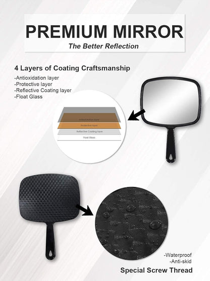 Handheld Mirror – Lightweight 4.6 oz Premium Glass Salon Mirror with Non‑Slip Handle, Hanging Option & Travel‑Friendly Design