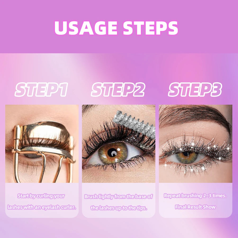 Qibest Glitter Mascara – Diamond Shine, Long‑Lasting Curl, Smudge‑Free, Easy Removal, 3 Sparkling Colors (Model Q2397)