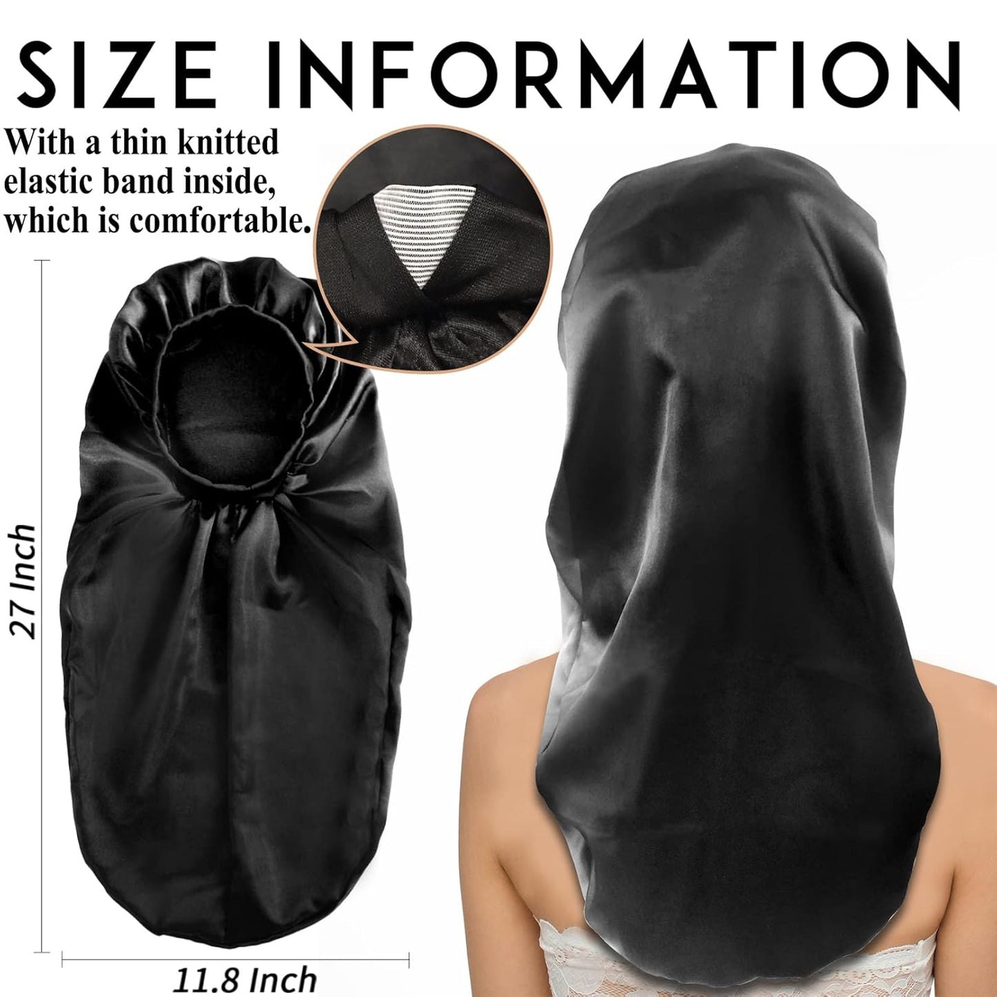 2‑Pack Extra‑Large Satin Sleep Caps – 27" Long Bonnets for Braids, Locs, Curly & Natural Hair Soft No‑Slip Silky Bonnet Set for Women & Men