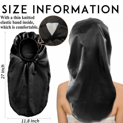 2‑Pack Extra‑Large Satin Sleep Caps – 27" Long Bonnets for Braids, Locs, Curly & Natural Hair Soft No‑Slip Silky Bonnet Set for Women & Men