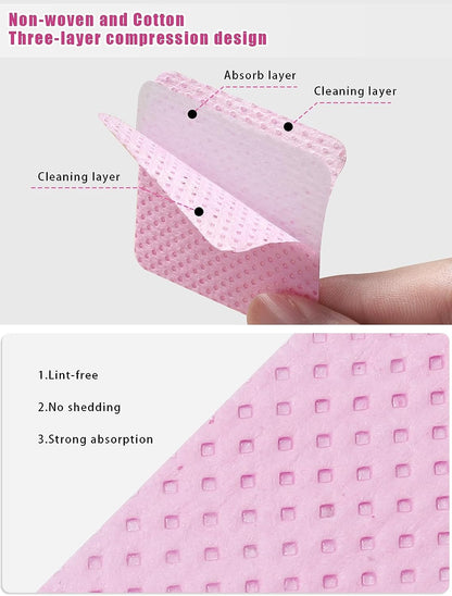 400‑Count Lint‑Free Nail Wipes – Pink Non‑Woven Cleaning Pads for Nails, Lash Extensions & Salon Use