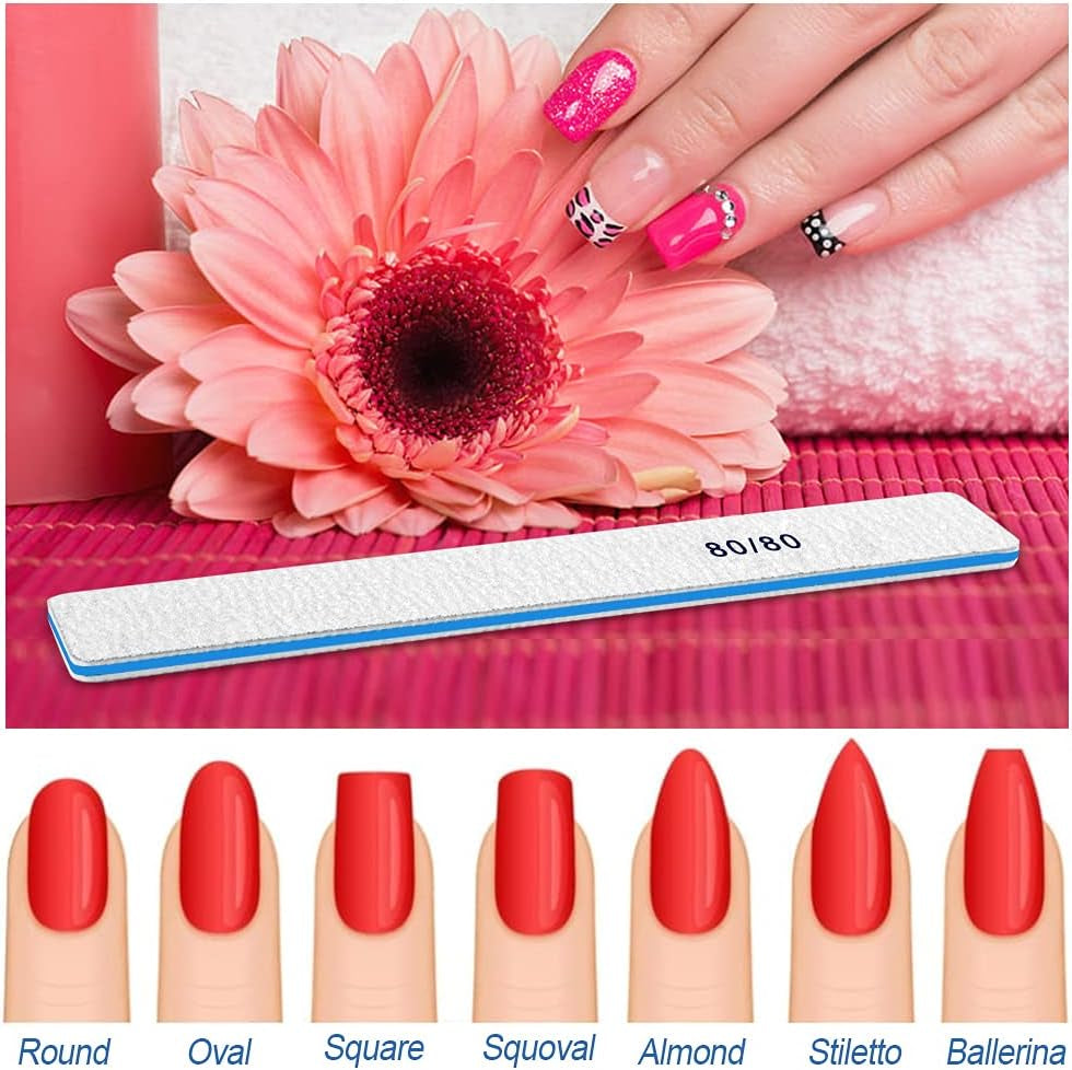 12‑Pack Professional 80/80 Grit Nail Files – Super Coarse Washable Emery Boards for Acrylic & Poly Gel Nails