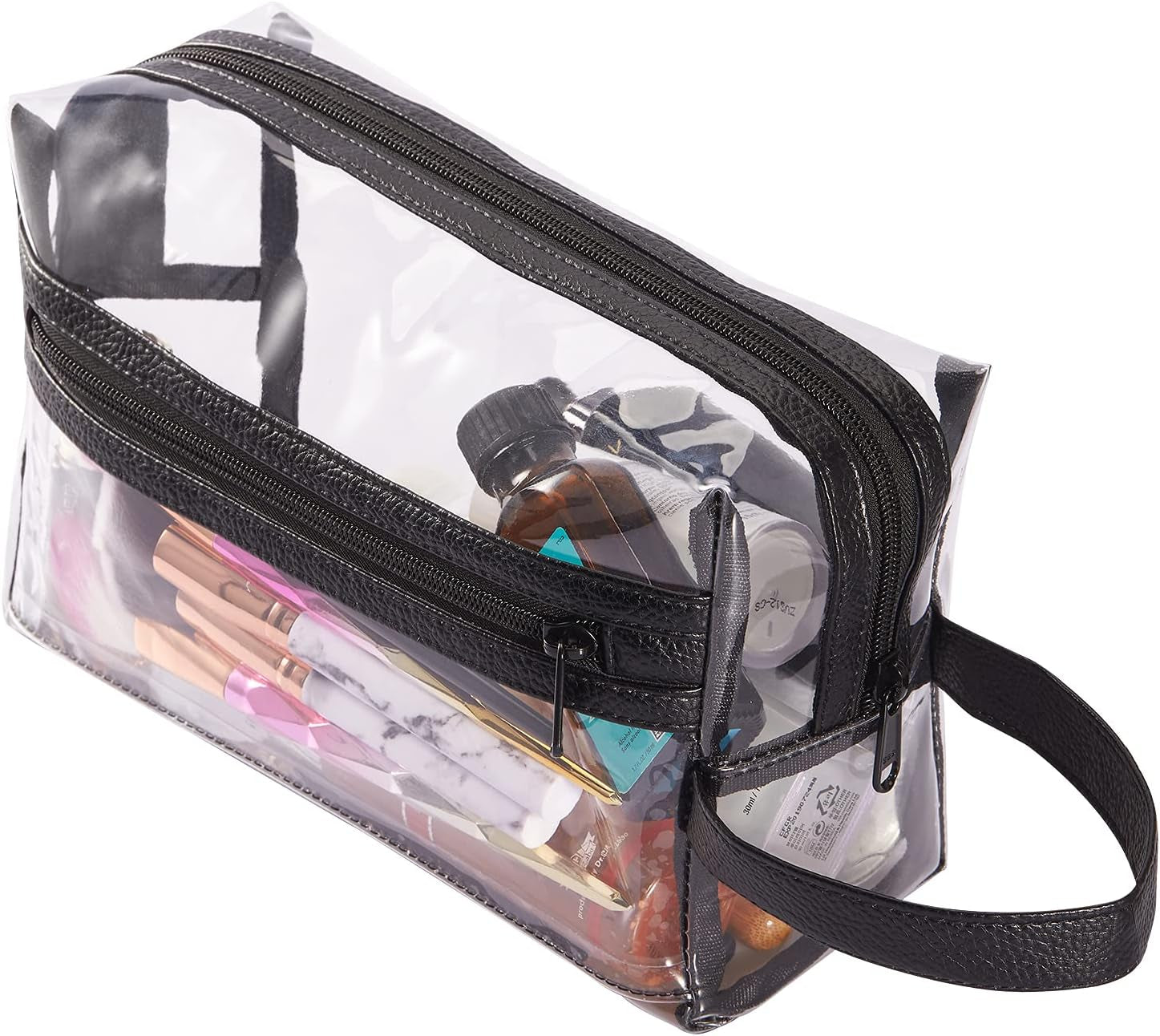 Clear PVC Travel Toiletry Bag – Waterproof, Lightweight Organizer with PU Leather Strap & Multiple Zipper Compartments
