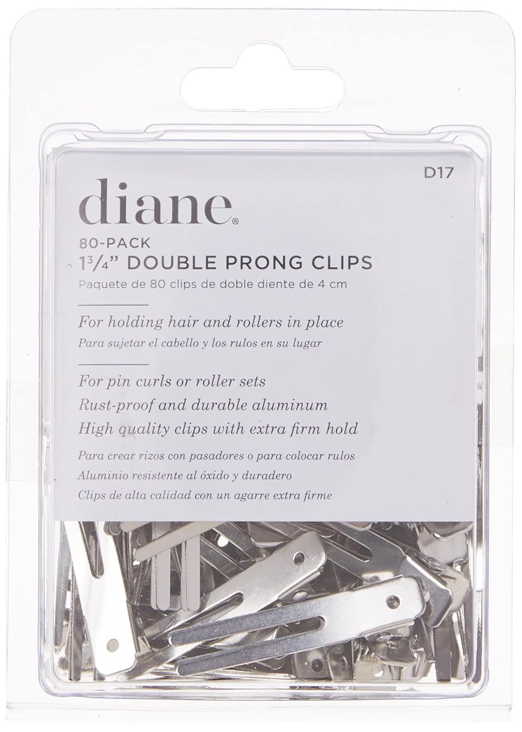 Double Prong Hair Clips – 1.75" Silver Metal Styling Clips for Holding Rollers & Sectioning Hair, Professional Salon Hair Clips for Women & Girls (80‑Count)