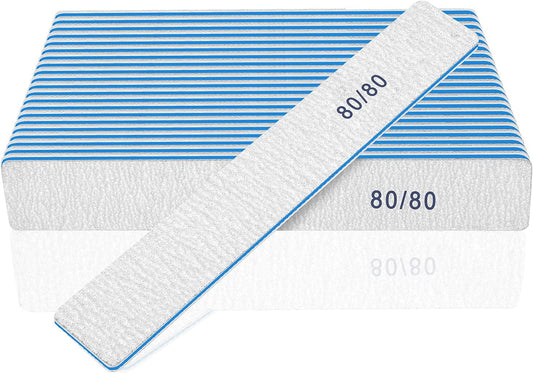 12‑Pack Professional 80/80 Grit Nail Files – Super Coarse Washable Emery Boards for Acrylic & Poly Gel Nails