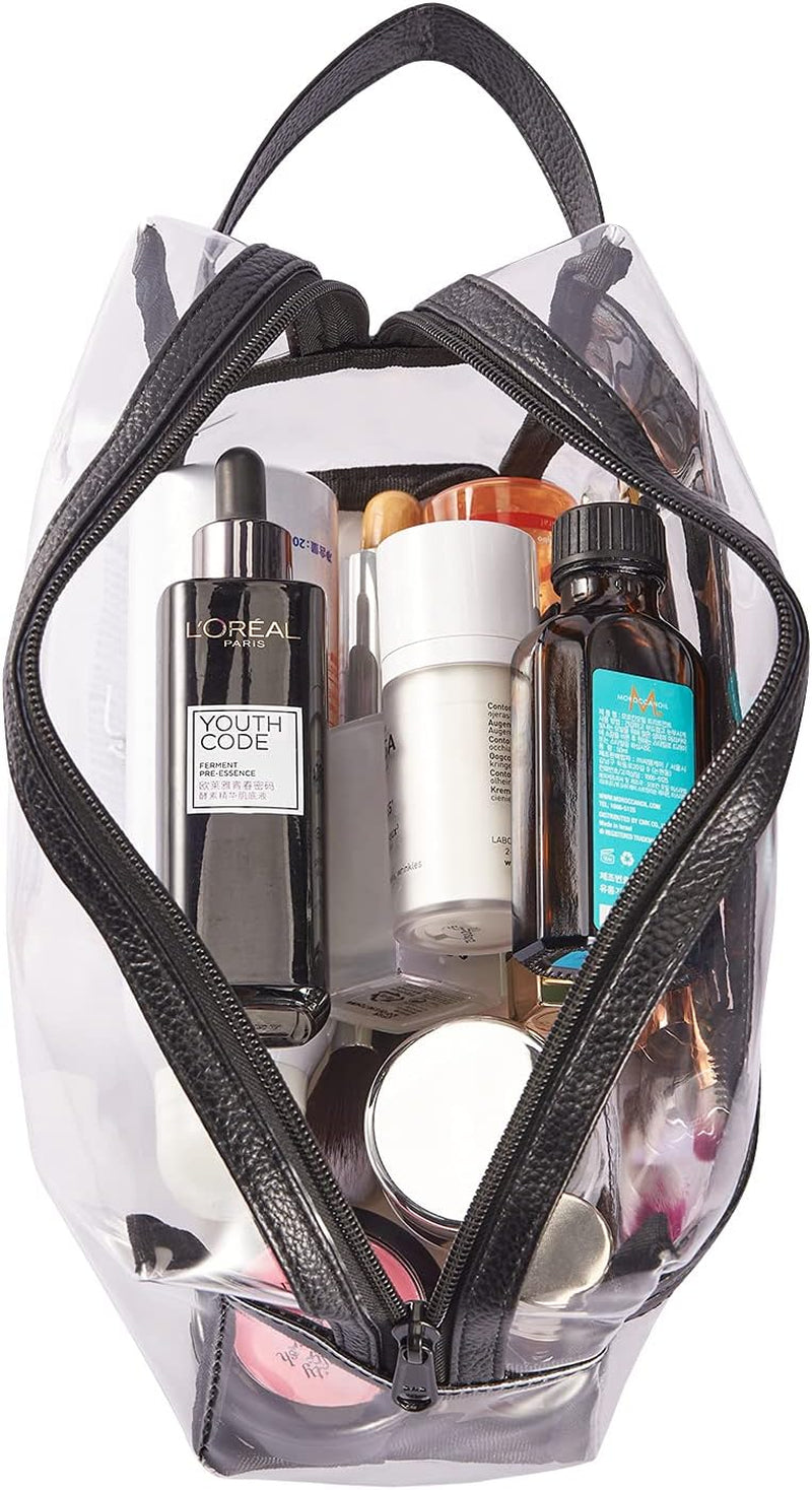 Clear PVC Travel Toiletry Bag – Waterproof, Lightweight Organizer with PU Leather Strap & Multiple Zipper Compartments