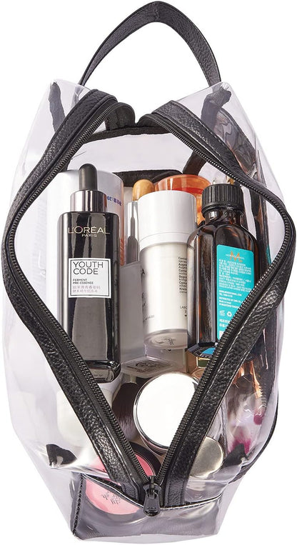 Clear PVC Travel Toiletry Bag – Waterproof, Lightweight Organizer with PU Leather Strap & Multiple Zipper Compartments