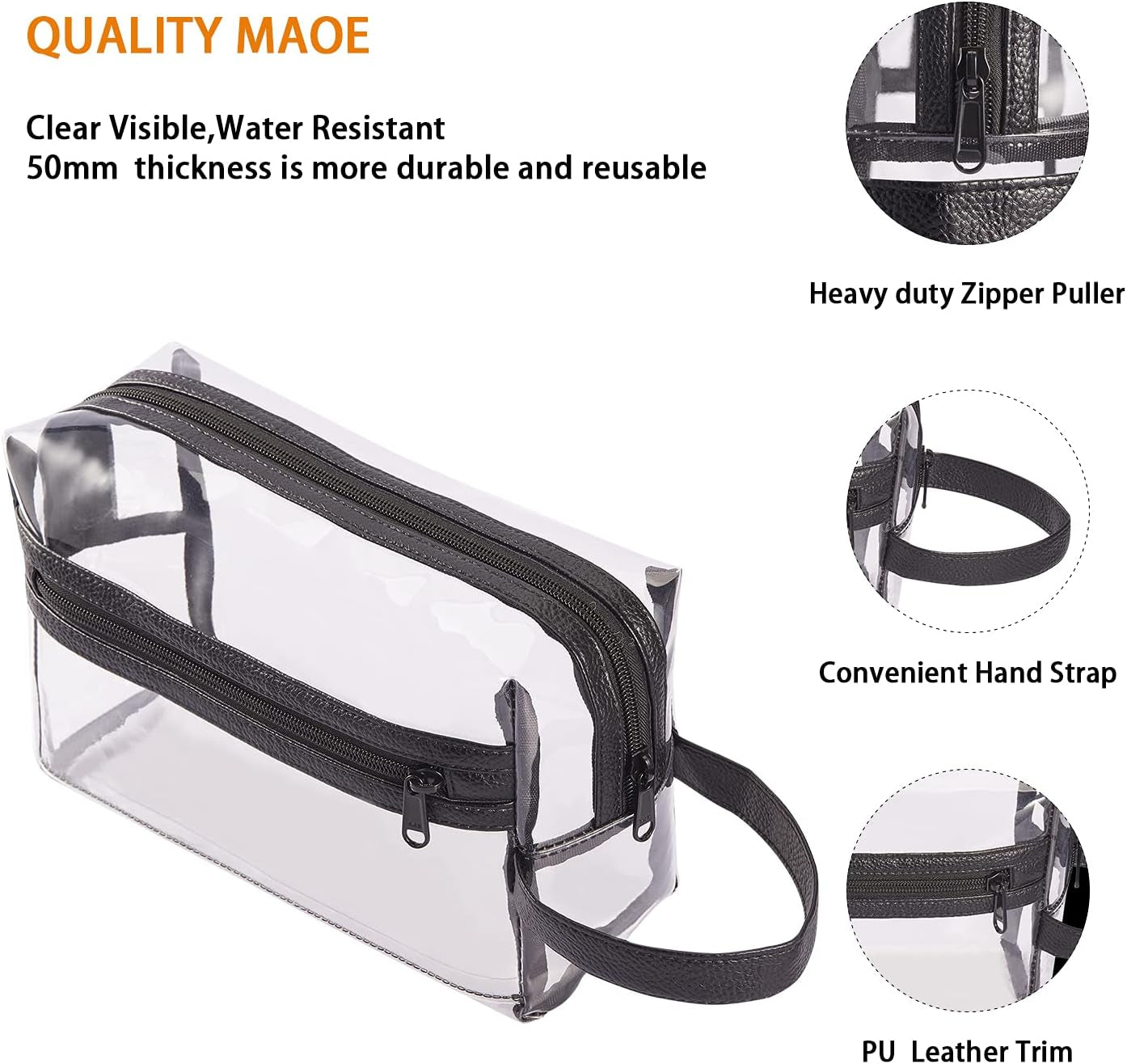 Clear PVC Travel Toiletry Bag – Waterproof, Lightweight Organizer with PU Leather Strap & Multiple Zipper Compartments