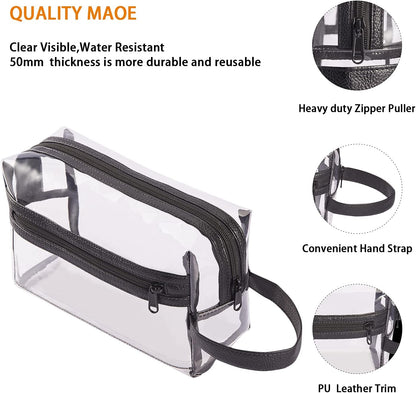 Clear PVC Travel Toiletry Bag – Waterproof, Lightweight Organizer with PU Leather Strap & Multiple Zipper Compartments