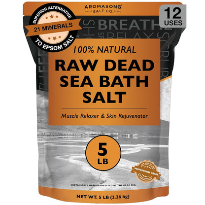 Aromasong 100% Pure Dead Sea Bath Salt – Unrefined Mineral Salt with Natural Dead Sea Mud, Deep Skin Detox, Muscle Relief & Exfoliation, Resealable Bag (Unscented / Aloe Vera / Lavender)