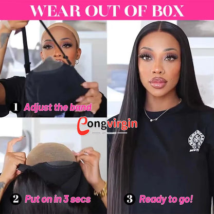 5x5 Glueless Human Hair Wig – Ready‑to‑Wear Pre‑Cut HD Lace, Wear & Go Straight Lace Front Wig for Women, 100% Human Hair, Natural Black