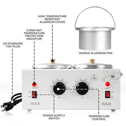 1.2L Double Wax Warmer Machine – Professional Dual Wax Heater for Painless Hair Removal with Adjustable Temperature + 40 Wax Sticks