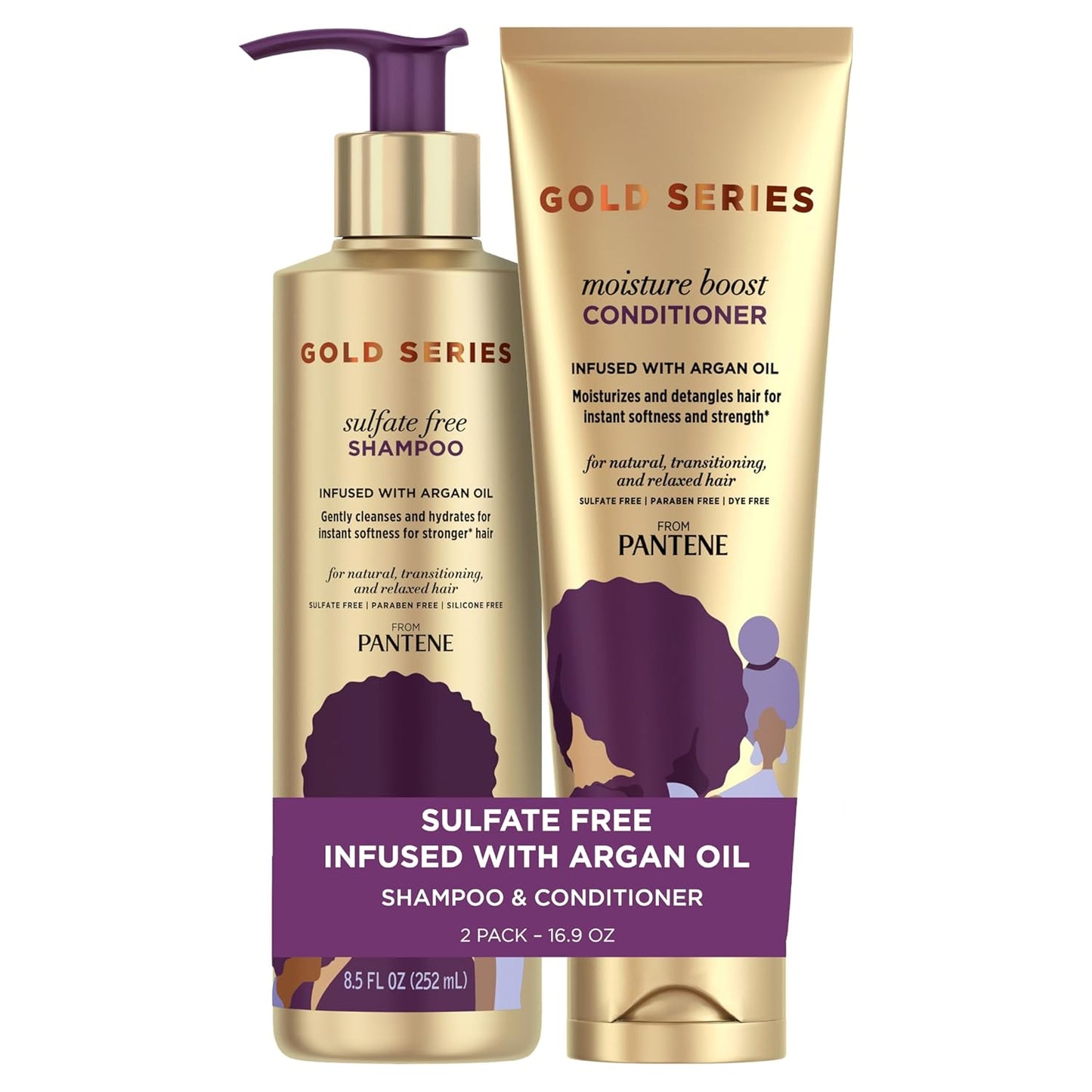 Pantene Gold Series Sulfate‑Free Shampoo & Moisture Boost Conditioner – Argan Oil Hydration Duo for Soft, Strong, Healthy‑Looking Hair