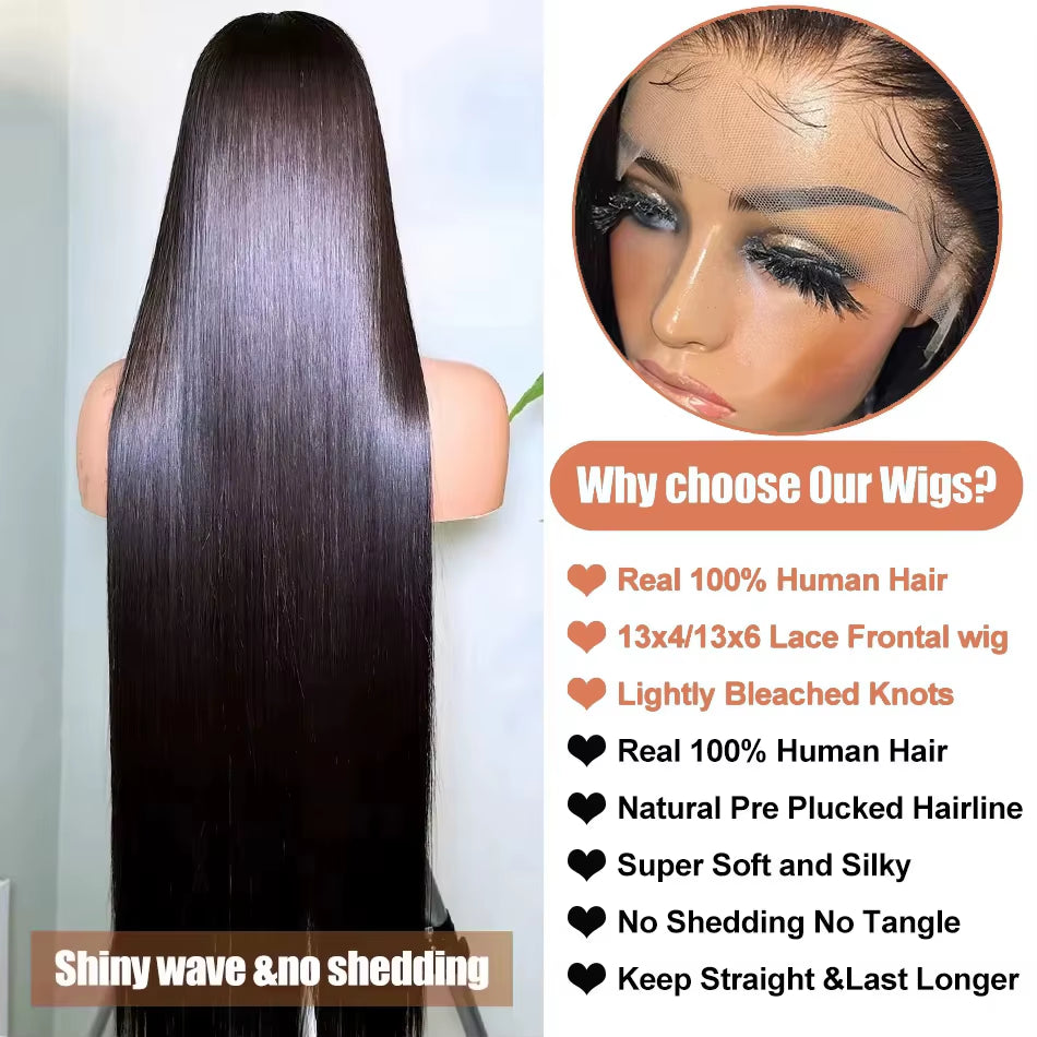 30–40 Inch Bone Straight Human Hair Wig – 13x6 HD Lace Frontal, 13x4 Lace Front, Pre‑Plucked Brazilian 100% Human Hair Wig for Women