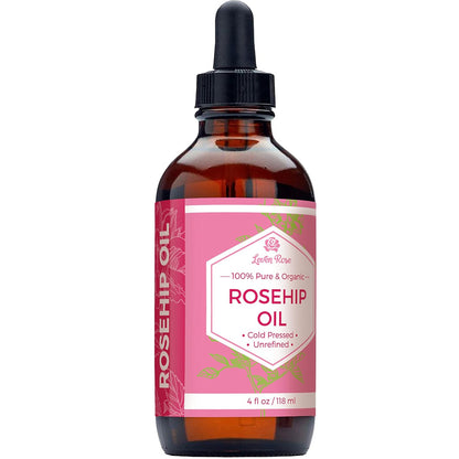 Pure Rosehip Seed Oil for Face & Body – Unrefined, Cold‑Pressed Rosehip Oil, Nighttime Moisturizer for Hair, Skin & Nails, 4 oz