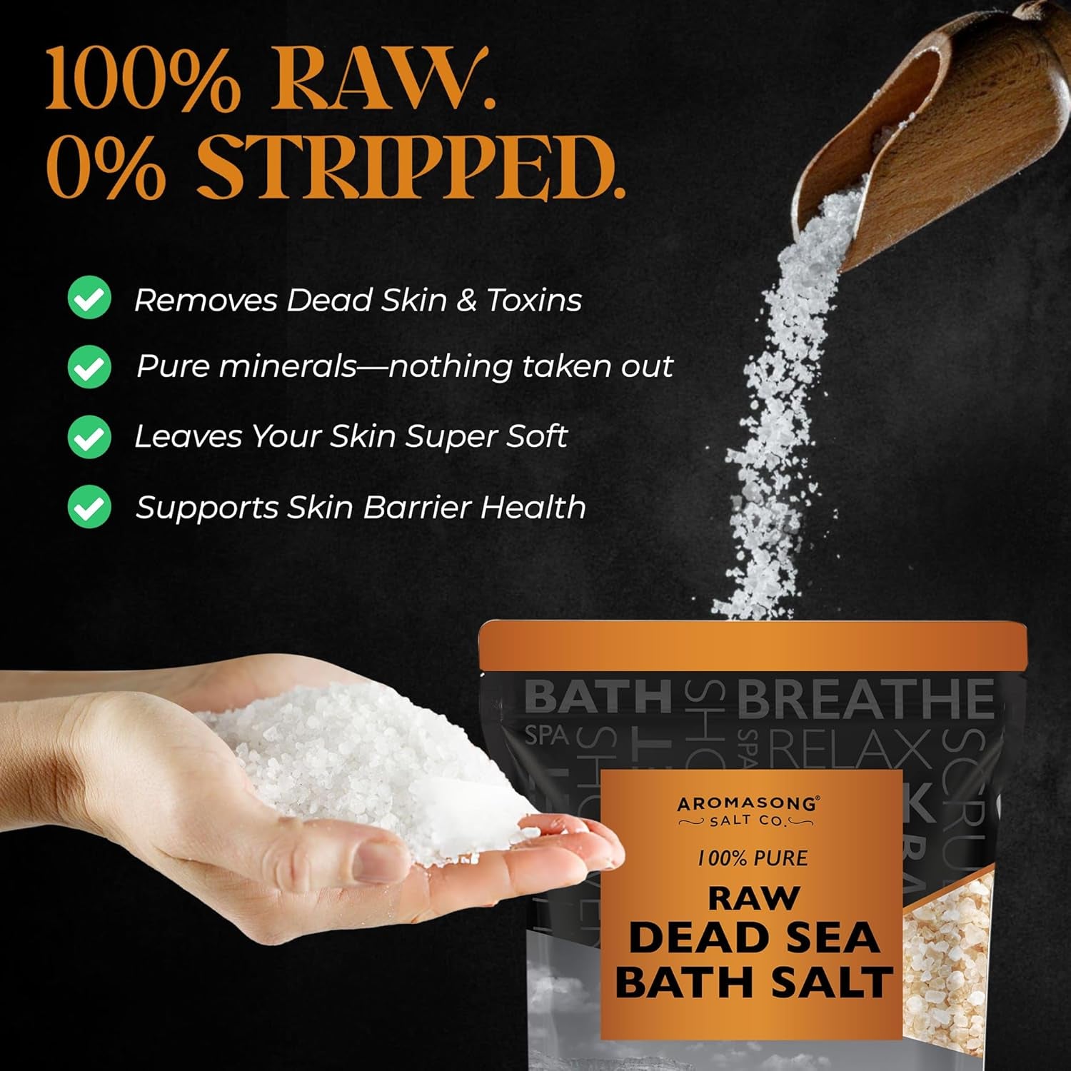 Aromasong 100% Pure Dead Sea Bath Salt – Unrefined Mineral Salt with Natural Dead Sea Mud, Deep Skin Detox, Muscle Relief & Exfoliation, Resealable Bag (Unscented / Aloe Vera / Lavender)