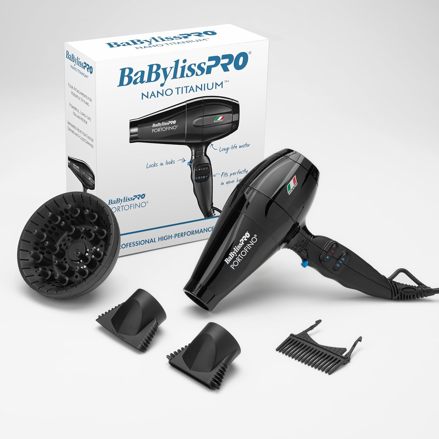 Nano Titanium Italian Portofino Hair Dryer – Professional 2000W Salon‑Quality Blow Dryer for Smooth, Fast, Frizz‑Free Styling
