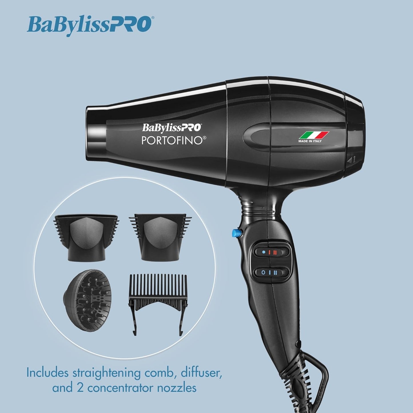 Nano Titanium Italian Portofino Hair Dryer – Professional 2000W Salon‑Quality Blow Dryer for Smooth, Fast, Frizz‑Free Styling