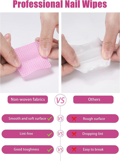 400‑Count Lint‑Free Nail Wipes – Pink Non‑Woven Cleaning Pads for Nails, Lash Extensions & Salon Use