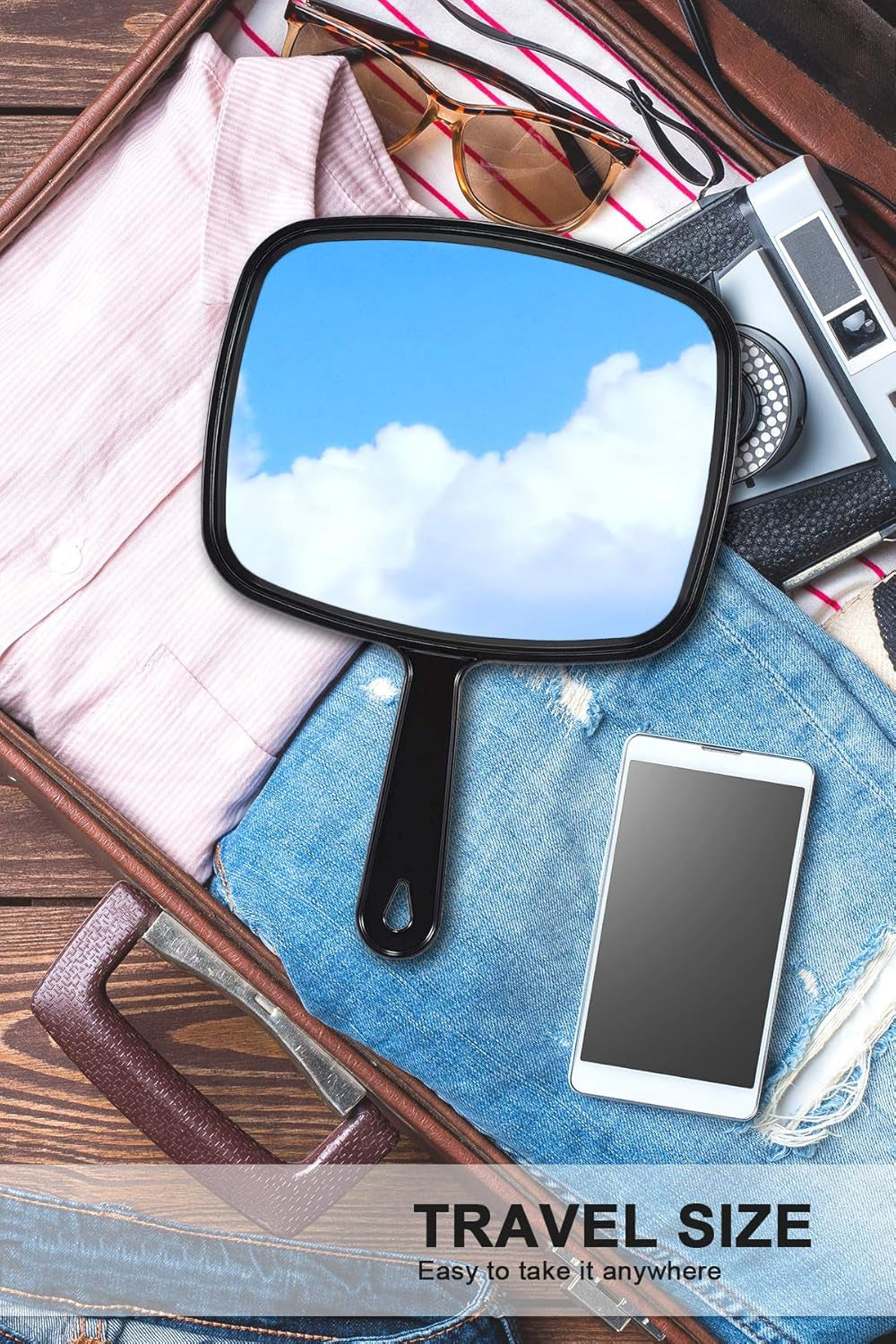 Handheld Mirror – Lightweight 4.6 oz Premium Glass Salon Mirror with Non‑Slip Handle, Hanging Option & Travel‑Friendly Design