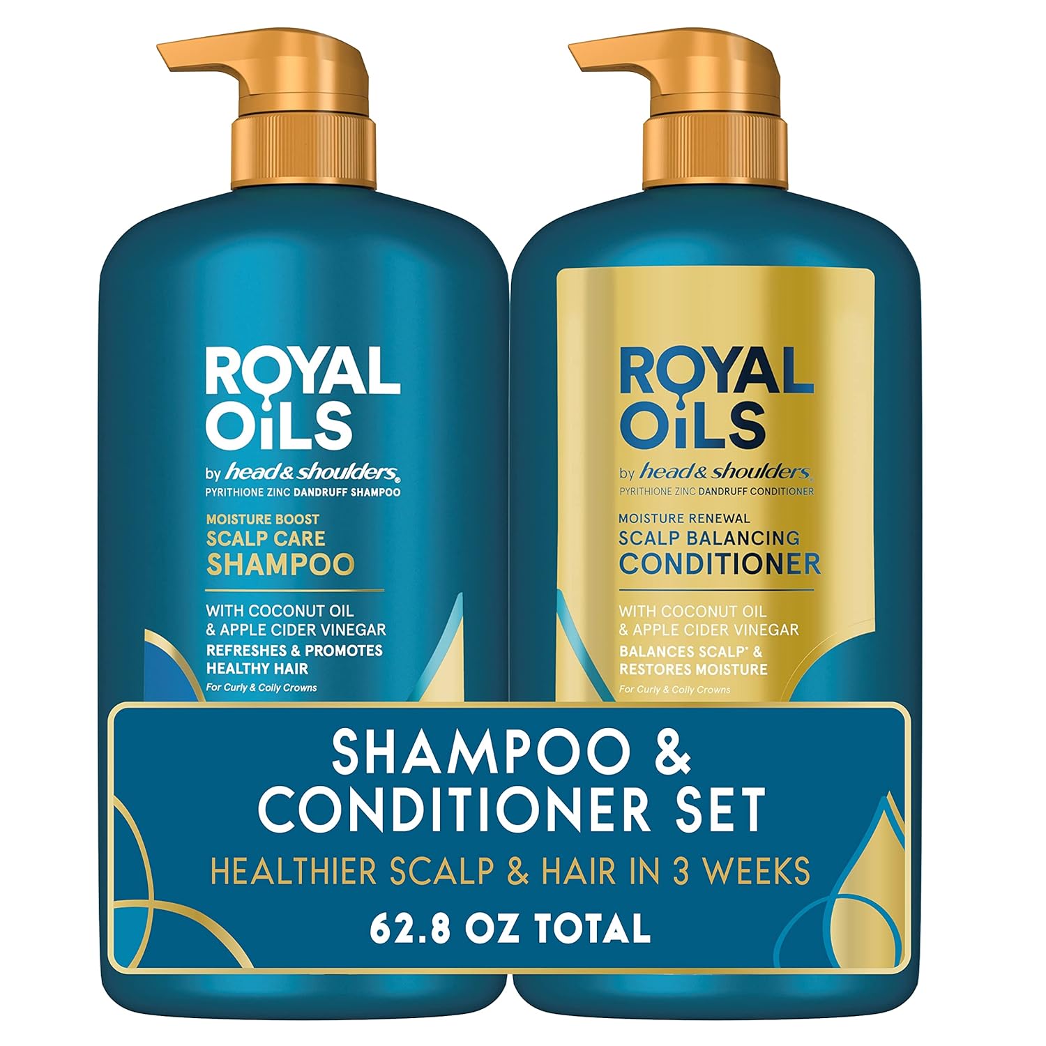 Head & Shoulders Royal Oils Moisture Boost Shampoo & Moisture Renewal Conditioner – Scalp Relief + Hydration for Natural, Curly & Coily Hair (31.4 oz Duo)