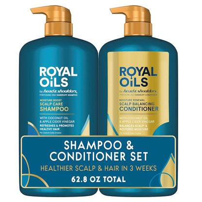 Head & Shoulders Royal Oils Moisture Boost Shampoo & Moisture Renewal Conditioner – Scalp Relief + Hydration for Natural, Curly & Coily Hair (31.4 oz Duo)