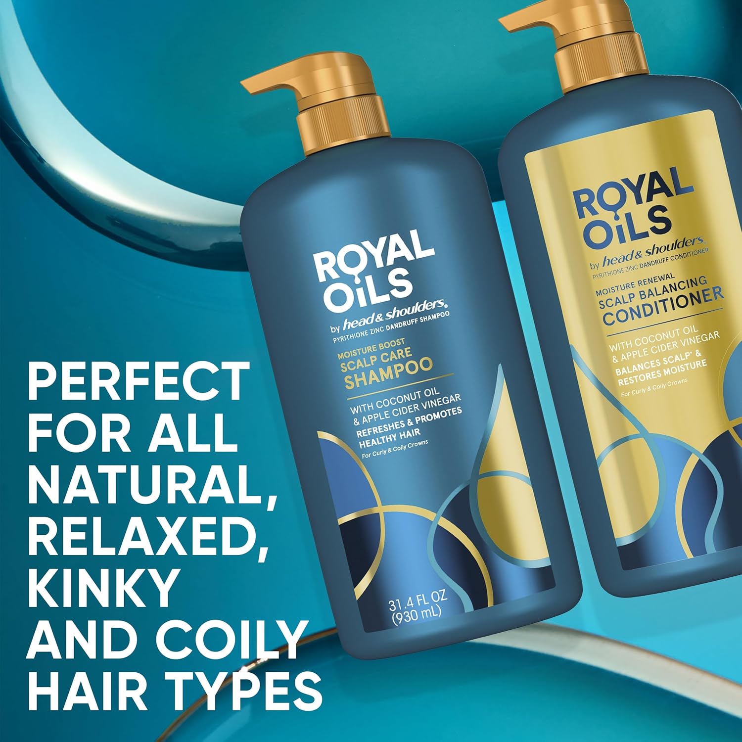 Head & Shoulders Royal Oils Moisture Boost Shampoo & Moisture Renewal Conditioner – Scalp Relief + Hydration for Natural, Curly & Coily Hair (31.4 oz Duo)
