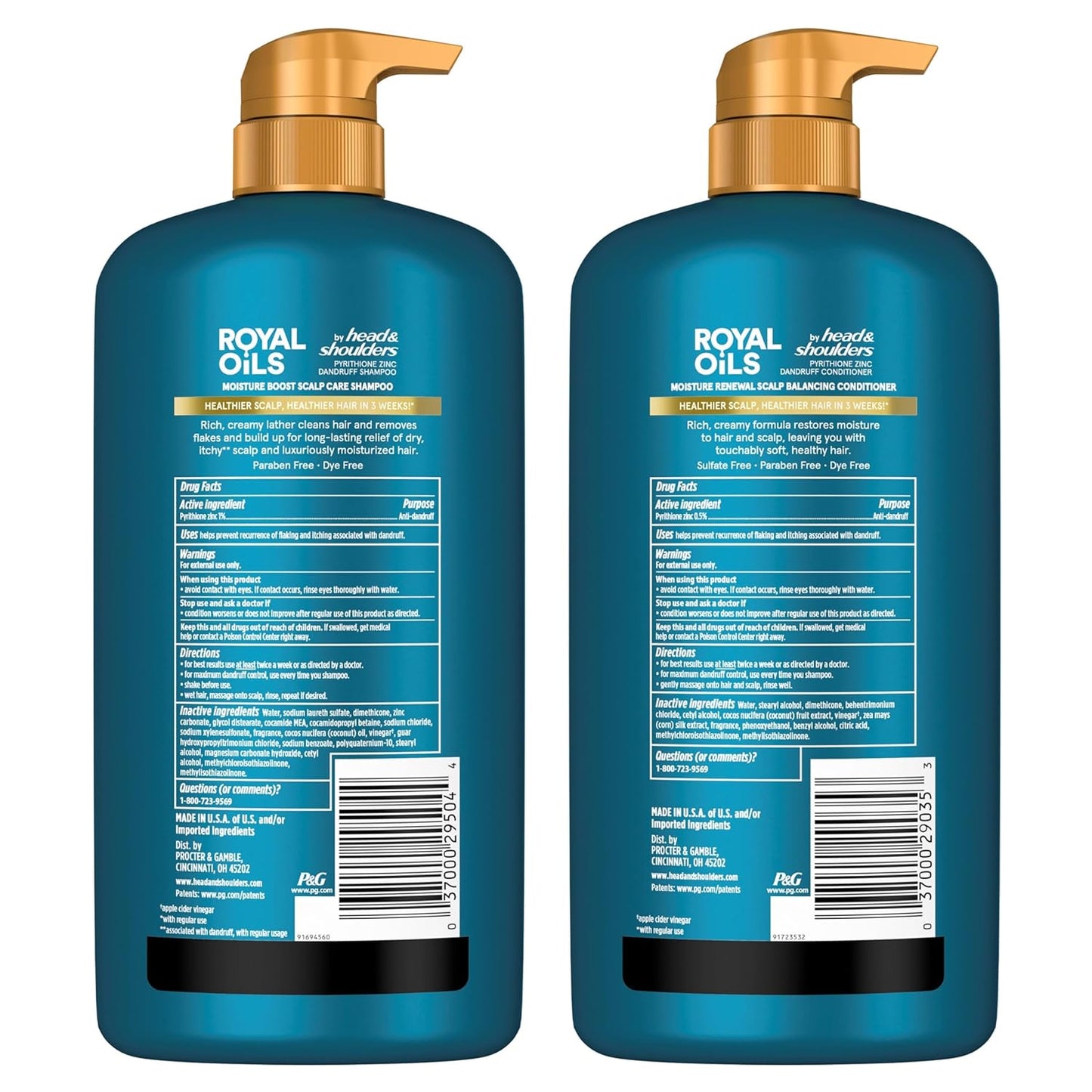 Head & Shoulders Royal Oils Moisture Boost Shampoo & Moisture Renewal Conditioner – Scalp Relief + Hydration for Natural, Curly & Coily Hair (31.4 oz Duo)