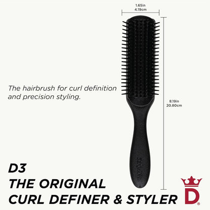D3 Original Curl Definer & Styler – 7‑Row Detangling Brush for Curly Hair, Smooth Curl‑Defining Brush for Women & Men, Precision Styling Brush for Straight Hair