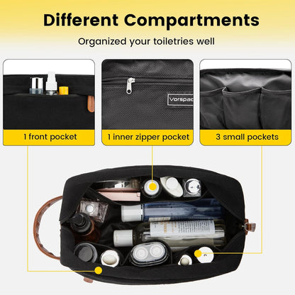 Hanging Travel Toiletry Bag for Men – Water‑Resistant Canvas Shaving Bag with Large Capacity & Multiple Compartments (Black)