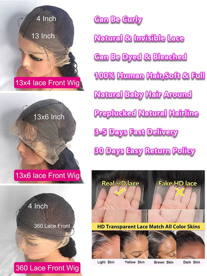 250% Density Deep Wave Human Hair Wig – 13x6 HD Lace Frontal, 13x4 Curly Lace Front, 360 HD Pre‑Plucked Wig for Women, 100% Human Hair