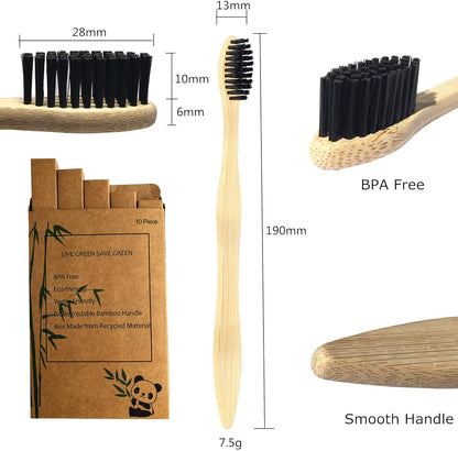 Eco‑Friendly Bamboo Toothbrushes – 10‑Pack Biodegradable Wooden Toothbrushes with Medium‑Firm Bristles, Sustainable Bulk Oral Care Set