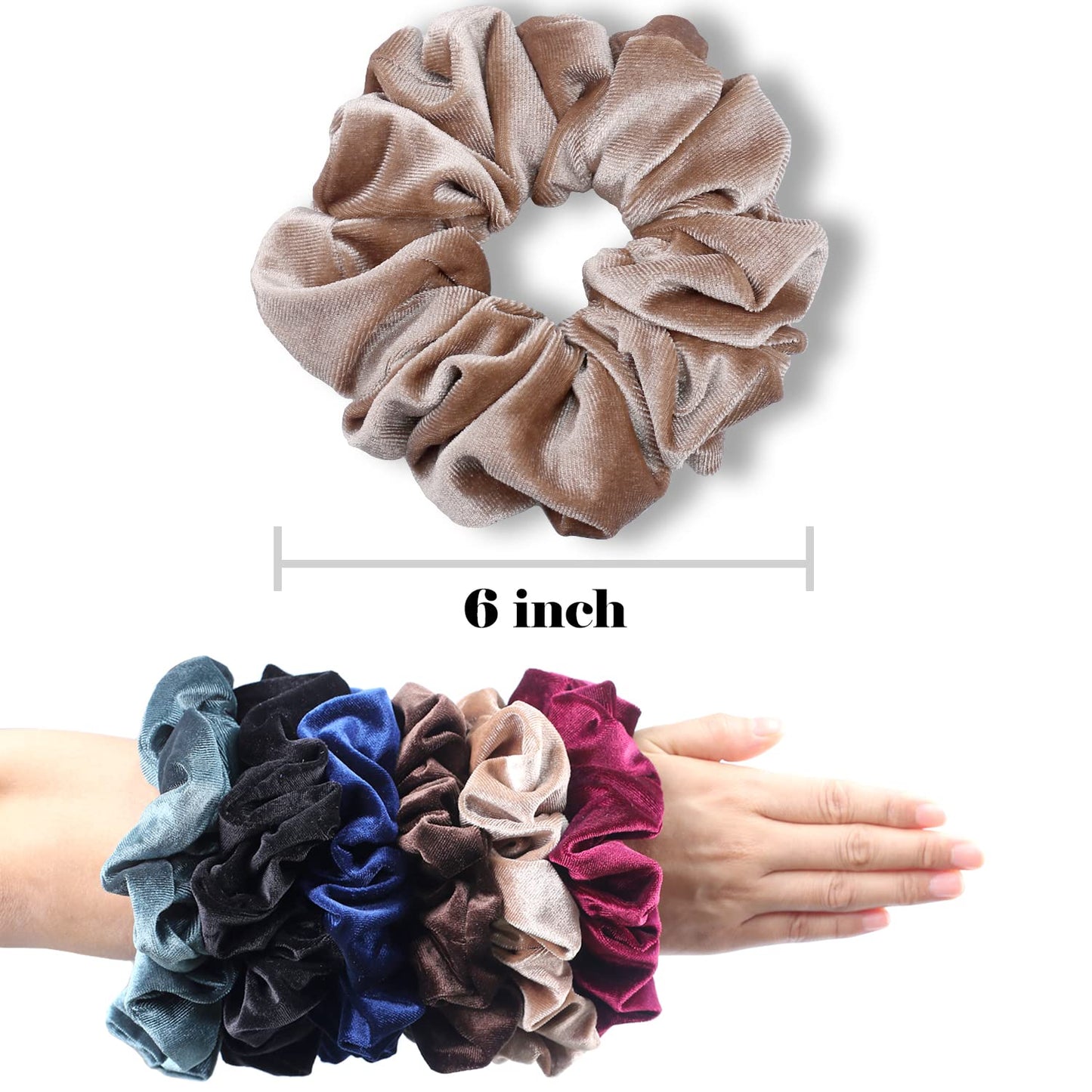 Extra‑Large Velvet Scrunchies for Thick Hair – Soft Premium Jumbo 6‑Inch XL Hair Ties, Big Stretchy Elastic Bands, 4‑Pack (Dark Colors)