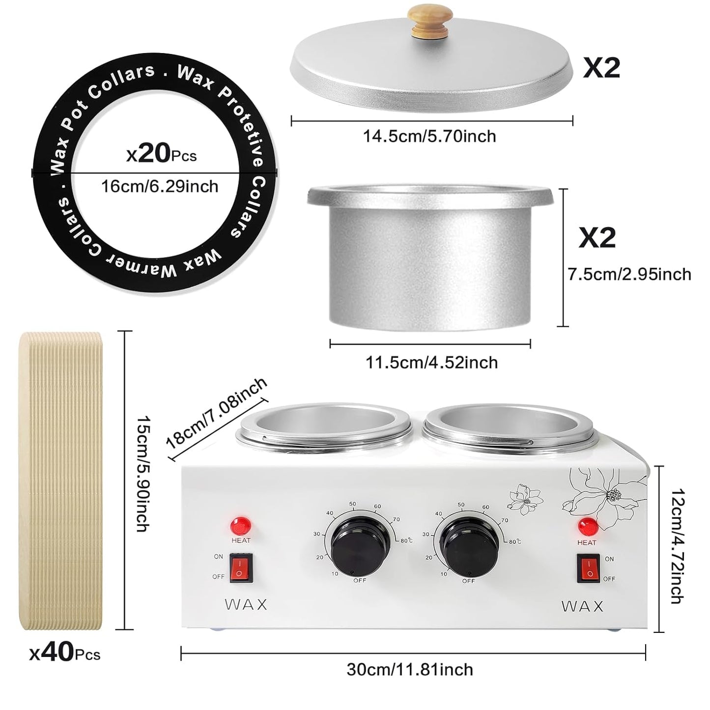 1.2L Double Wax Warmer Machine – Professional Dual Wax Heater for Painless Hair Removal with Adjustable Temperature + 40 Wax Sticks