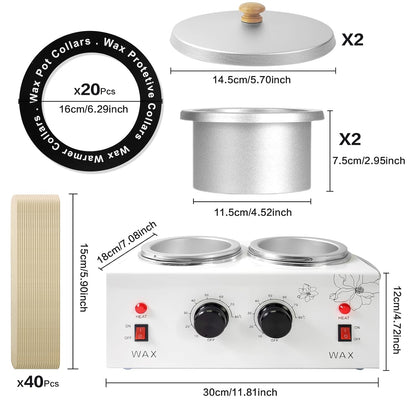 1.2L Double Wax Warmer Machine – Professional Dual Wax Heater for Painless Hair Removal with Adjustable Temperature + 40 Wax Sticks