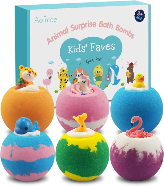 Kids Bath Bombs with Surprise Toy Inside – Handmade Natural Spa Fizzies with Shea & Cocoa Butter, Moisturizing Bath Bomb Kit, Fun Birthday & Holiday Gifts for Girls, Boys & Women