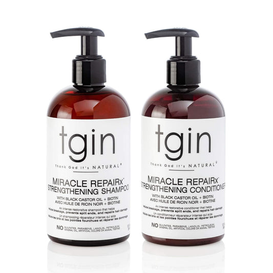 tgin Miracle RepaiRx Strengthening Shampoo & Conditioner – Black Castor Oil + Biotin Repair Duo for Damaged, Brittle Hair